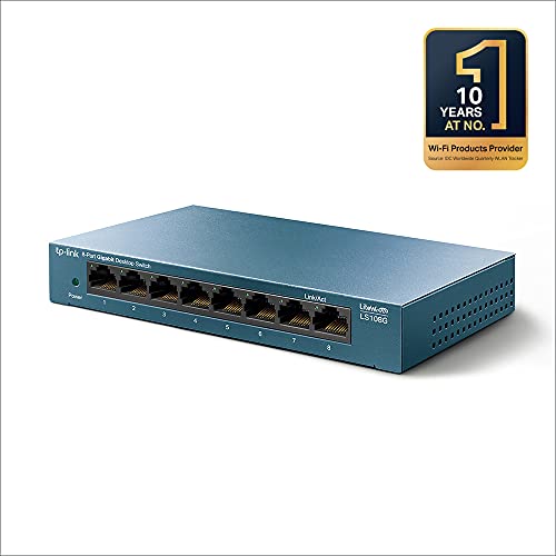 TP-Link LS108G - Switch 8 Puertos (10/100/1000) Switch Ethernet Gigabit, Carcasa metálica, Ultraligero con Super disipación de calor, Ahorro de Energía, Silencioso, Sin configuración