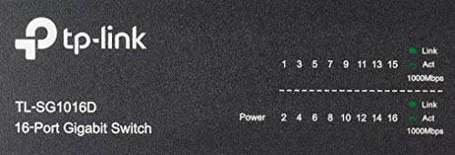 TP-Link TL-SG1016D - Gigabit Ethernet con 16 Puertos (Conmutador no Gestionado, Plug and Play, Metal, Escritorio, montaje en bastidor, sin Ventilador, Vida Útil Limitada)