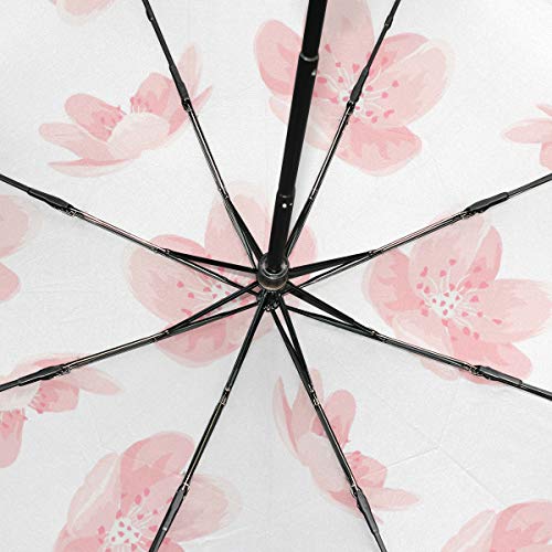 Traveling Beach Umbrella Pink Cheery Blossom Sakura Flower Windproof Umbrellas For Travel Rain & Wind Resistant Compact and Lightweight For Business and Travels