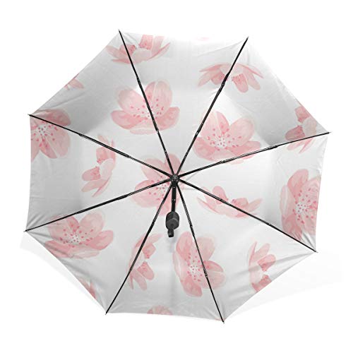Traveling Beach Umbrella Pink Cheery Blossom Sakura Flower Windproof Umbrellas For Travel Rain & Wind Resistant Compact and Lightweight For Business and Travels