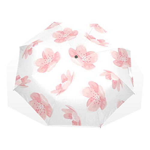 Traveling Beach Umbrella Pink Cheery Blossom Sakura Flower Windproof Umbrellas For Travel Rain & Wind Resistant Compact and Lightweight For Business and Travels