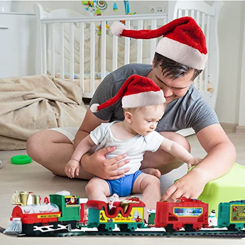 Tren Clásico Infantil Conjunto Navideño de Vías,Eléctrico Trenes sobre Raíles,Decoración del árbol de Navidad del hogar de la Fiesta del Tren de Papá Noel
