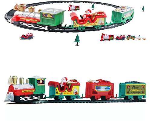 Tren Clásico Infantil Conjunto Navideño de Vías,Eléctrico Trenes sobre Raíles,Decoración del árbol de Navidad del hogar de la Fiesta del Tren de Papá Noel