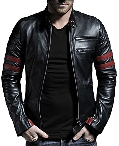 Trendtales Chaqueta de cuero para hombre, piel de cordero, Negro TTKL767 XXL