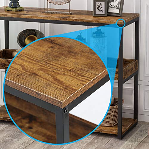 Tribesigns Mesa de consola para sofá, mesa de entrada de 3 niveles, mesa de consola industrial de pasillo, mesa auxiliar estrecha, consola de entrada con 2 estantes para todos, entrada, sala de estar