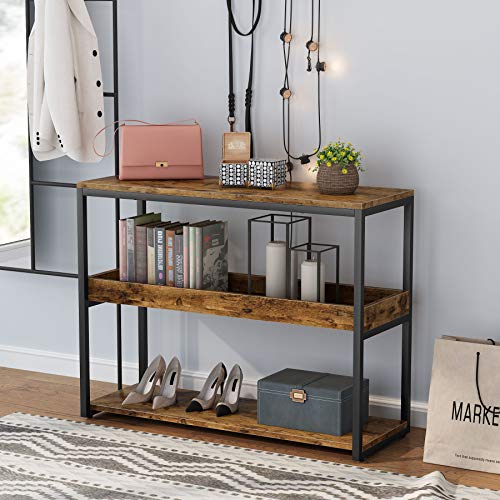 Tribesigns Mesa de consola para sofá, mesa de entrada de 3 niveles, mesa de consola industrial de pasillo, mesa auxiliar estrecha, consola de entrada con 2 estantes para todos, entrada, sala de estar