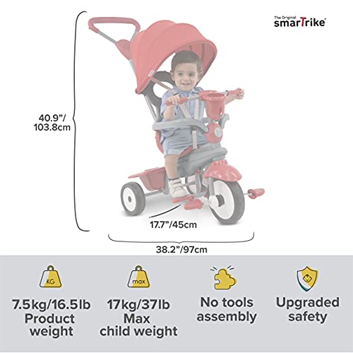 Triciclo para bebé SmarTrike Breeze Plus para niños de uno a tres años - Triciclo Multietapa 4 en 1, Rojo