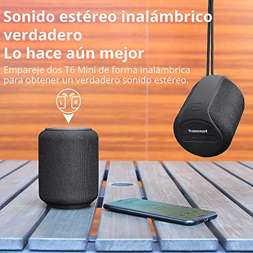 Tronsmart T6 Mini Altavoces Bluetooth 15W, 24 Horas de Reproducción, Sonido Stereo 360°, IPX6 Waterproof, Altavoz portatil Bluetooth 5.0, Apoya TF Card Memoria USB de 64G y Asistente de Voz