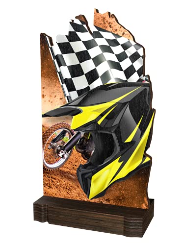 Trophy Monster Trofeo de madera natural real para motocross, impreso a todo color, placa grabada, hecha de madera contrachapada de abedul de 8 mm de grosor | Compra en 4 tamaños grandes