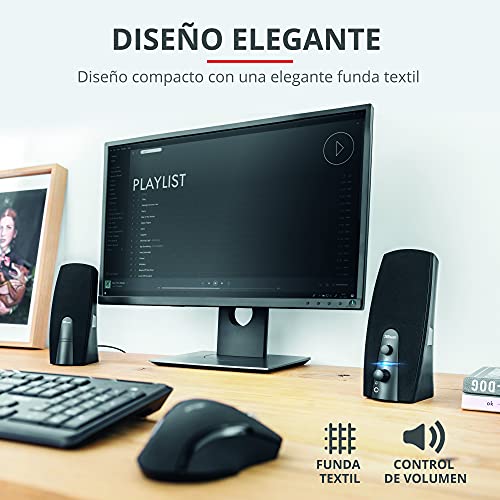 Trust Almo Sistema de Altavoces PC 2.0 Estéreo, 10 W, Alimentación USB, Jack 3,5 mm, Conexión para Auriculares, Set de Altavoces para Ordenador, Portátil - Negro