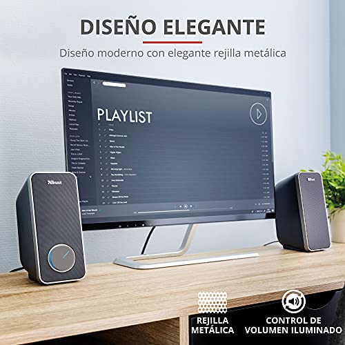 Trust Arys Sistema de Altavoces PC 2.0 Estéreo, 28 W, Alimentación USB, Jack 3,5 mm, Set de Altavoces para Ordenador, Portátil, Smartphone, Tablet - Negro