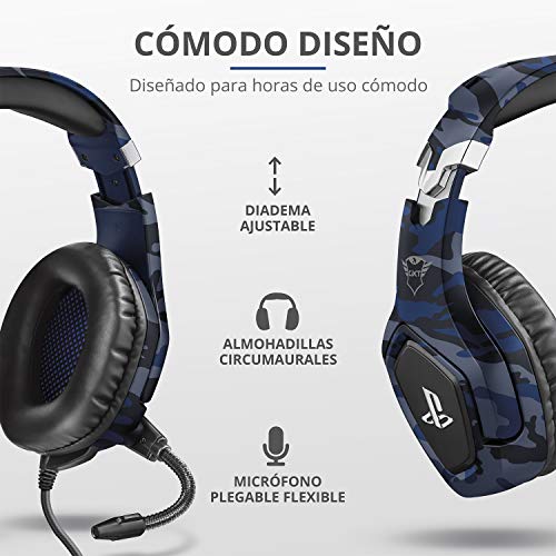 Trust Cascos Gaming PS4 y PS5 Auriculares de Gaming GXT 488 Forze-B, Licencia Oficial para Playstation, Micrófono Plegable, Altavoces Activos de 50 mm, Cable Trenzado de Nailon de 1.2 m, Azul