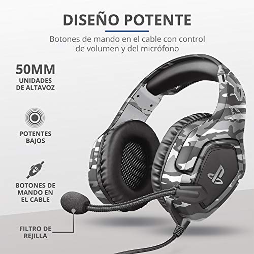 Trust Cascos Gaming PS4 y PS5 Auriculares de Gaming GXT 488 Forze-G, Licencia Oficial para PlayStation, Micrófono Plegable, Altavoces Activos de 50 mm, Cable Trenzado de Nailon de 1.2 m, Gris