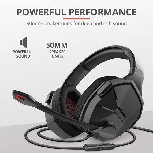 Trust Gaming Cascos GXT 4371 Ward Auriculares Gamer con Micrófono Plegable, Cómodo, Altavoces Activos de 50 mm, Cable Trenzado, para PS4, PS5, PC, Nintendo Switch, Xbox One, Xbox Series X - Negro