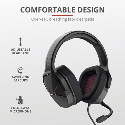 Trust Gaming Cascos GXT 4371 Ward Auriculares Gamer con Micrófono Plegable, Cómodo, Altavoces Activos de 50 mm, Cable Trenzado, para PS4, PS5, PC, Nintendo Switch, Xbox One, Xbox Series X - Negro