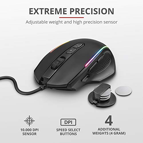 Trust Gaming GXT 165 Celox - Ratón gaming RGB de alta precisión con 8 botones programables y altura regulable, Color Negro, 4.3 x 8.3 x 12.7 cm