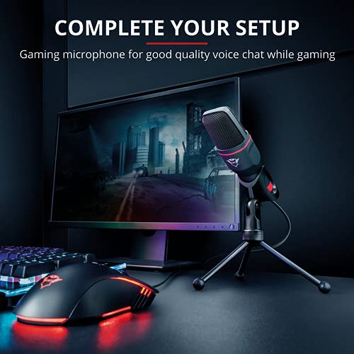 Trust Gaming GXT 212 Mico Micrófono PC USB, con Conexiones de 3,5 mm y USB, Incluye trípode, Cable de 1,80 m, para Streaming, Twitch, Youtube, PC, PS4, PS5 - Negro