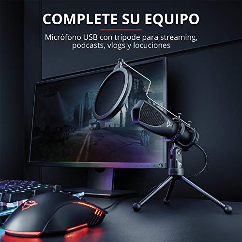 Trust Gaming GXT 232 Mantis Micrófono USB con Trípode y Filtro Pop, Micro para Streaming, Grabar, Podcast, Vlog, PC, Ordenador, Portátil, PS4, PS5 – Negro