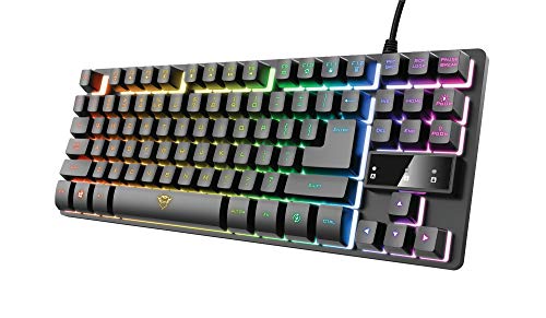 Trust Gaming Teclado Gamer TKL GXT 833 Thado Teclado Retroiluminado RGB Tenkeyless (20% más pequeño), Membrana, Disposición QWERTY Español, Anti-Ghosting, USB, con Cable, PC/Ordenador