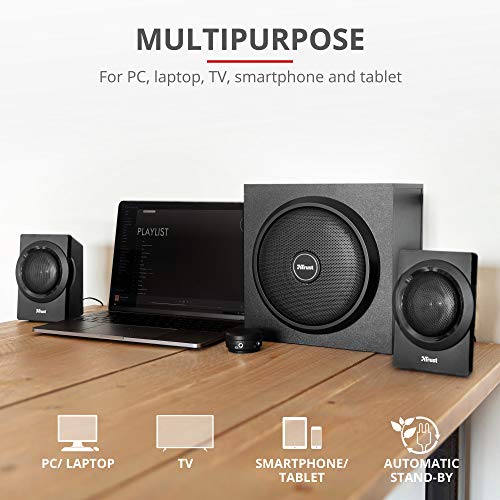 Trust Yuri Juego de Altavoces 2.1 para PC con Subwoofer de Madera con Potente Controlador de Graves de 5.25 Pulgada, Potencia Máxima de 120 W, Gestión de la Alimentación Inteligente