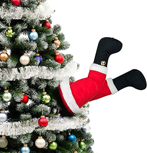 TTCPUYSA Animated Christmas Kickers,Stuck in Xmas Tree Stuffed Plush Santa Claus Elf Legs Ornament,Creative Moving Santa Claus Legs Front Door Holiday Hanging Decoration