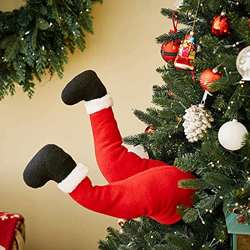 TTCPUYSA Animated Christmas Kickers,Stuck in Xmas Tree Stuffed Plush Santa Claus Elf Legs Ornament,Creative Moving Santa Claus Legs Front Door Holiday Hanging Decoration