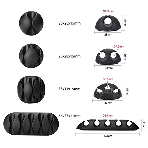 U-horizon 12 Piezas Clips de Cable Duraderos, Organizador de Cable, Sistema de Gestión de Cable, con Autoadhesivo Fuerte para TV PC Laptop Cargador o Ratón Hogar Oficina, Negro