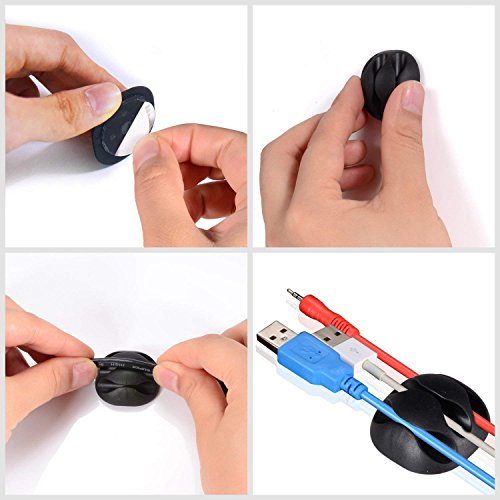 U-horizon 12 Piezas Clips de Cable Duraderos, Organizador de Cable, Sistema de Gestión de Cable, con Autoadhesivo Fuerte para TV PC Laptop Cargador o Ratón Hogar Oficina, Negro