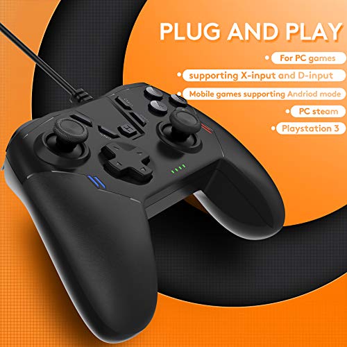 Uberwith - Controlador de juego de PC con cable, controlador de mando para mando de PC compatible con Steam, PS3, Windows 10/8/7, PC, portátil, caja de TV, teléfonos móviles Android