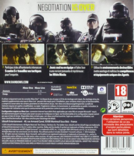 Ubisoft Tom Clancy’s Rainbow Six Siege, Xbox One Básico Xbox One Francés vídeo - Juego (Xbox One, Xbox One, FPS (Disparos en primera persona), Modo multijugador, M (Maduro), Soporte físico)