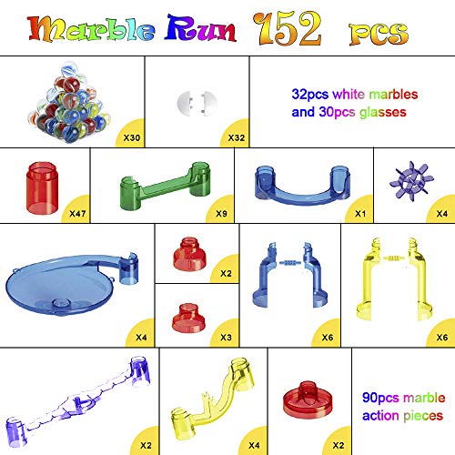 Ucradle Circuito Canicas, 152 Piezas Pista de Canicas Marble Bloques de Construcción Pista de Bolas Laberinto de Canicas Juego de Canicas Juguetes Educativos para Niños Chico Chica Mayores de 4 Años