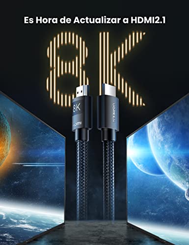 UGREEN 8K HDMI 2.1 Cable, HDMI Macho a Macho 8K@60Hz 48Gbps Alta Velocidad 4K@120Hz UHD, eARC, HDR Dinámico, Dolby Vision, 3D, HDCP 2.3, Compatible con PS5 PS4 Pro Xbox One X PC HDTV Monitor, 1Metros