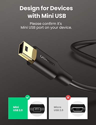 UGREEN Cable Mini USB, Cable USB 2.0 Tipo A a Tipo B Mini Alta Velocidad para Micrófono Blue Yeti, PS3, Wii U Pro, Disco Duro Externo, Cámaras Digitales, Reproductores de MP3/ DVD, Wacom, 2 Metros