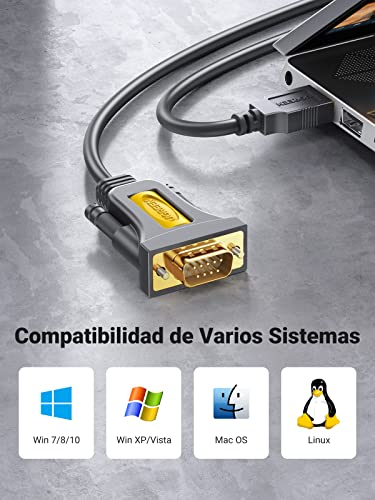 UGREEN Cable USB RS232 DB9 Puerto Serie 9 Pin, Adaptador Cable RS232 a USB Conversor, USB a Puerto COM para Telescopio, Impresora, Decodificador, PLC, Máquina CNC, Windows, Mac OS, 2 Metros