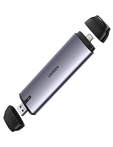 UGREEN Carcasa M.2 SATA USB C + USB 3.0 2 En 1, Caja M.2 SATA NGFF USB 3.1 con UASP, 6Gbps Adaptador M.2 a SATA para M.2 SATA SSD B Key B+M Key 2230/2242/2260/2280, Compatible con Macbook PS4 Xbox PC