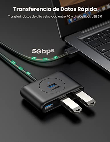 UGREEN Hub USB 3.0 4 Puertos 5Gbps con Cable de 1 Metro, Compatible con PC, PS5, Raspberry pi 4, Xbox X/S, PS4, Macbook Pro Air, Disco Duro Externo, Lector de Tarjetas, Móviles y Windows Surface