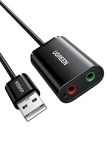 UGREEN Tarjeta de Sonido USB Externa, Adaptador de USB Externo Estéreo, Adaptador USB a Jack 3.5 mm Audio y Micrófono Compatible con PC, Mac, Raspberry pi 3, PS4, Altavoces, Auriculares, Amplificador