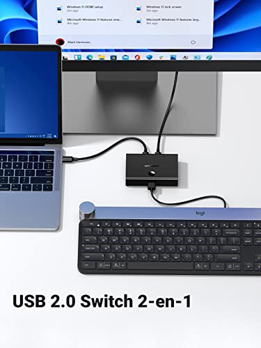 UGREEN USB 2.0 Switch 2 x 1, Conmutador USB 2 Entradas y 1 Salida, KVM Switch USB con 2 Cable USB para Compartir Dispositivo USB como Teclado, Ratón, Memorias USB, Disco Duro, Impresora, Escáner, etc