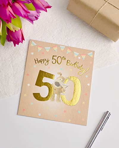 UK Greetings Tarjeta de 50 cumpleaños Boofle - Tarjeta de cumpleaños 50 - Tarjeta de cumpleaños para él - Tarjeta de cumpleaños para ella - Feliz cumpleaños 50, Multicolor, 678870-0-1