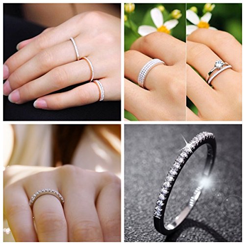 Uloveido Fashion Half Eternity Band Rings Set Rhinestone Stackable Rings Set para mujeres niñas Comfort Fit Wedding Band Ring (tamaño 17) J029