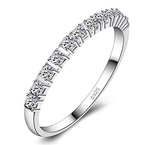 Uloveido Fashion Half Eternity Band Rings Set Rhinestone Stackable Rings Set para mujeres niñas Comfort Fit Wedding Band Ring (tamaño 17) J029
