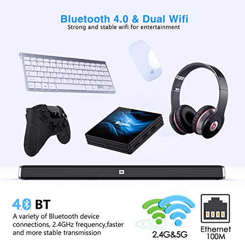 Última Versión Android 10.0 TV Box 【4GB RAM+64GB ROM】 Bqeel TV Box RK3318 Quad-Core 64bit Cortex-A53 con 5GHz / 2.4GHz WiFi ,BT 4.0,4K*2K, UHD H.265, USB 3.0 Smart TV Box
