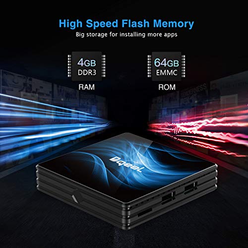 Última Versión Android 10.0 TV Box 【4GB RAM+64GB ROM】 Bqeel TV Box RK3318 Quad-Core 64bit Cortex-A53 con 5GHz / 2.4GHz WiFi ,BT 4.0,4K*2K, UHD H.265, USB 3.0 Smart TV Box
