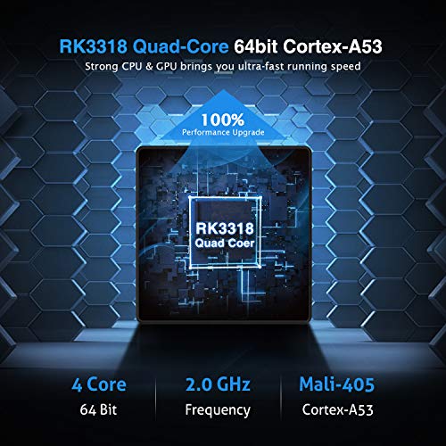 Última Versión Android 10.0 TV Box 【4GB RAM+64GB ROM】 Bqeel TV Box RK3318 Quad-Core 64bit Cortex-A53 con 5GHz / 2.4GHz WiFi ,BT 4.0,4K*2K, UHD H.265, USB 3.0 Smart TV Box