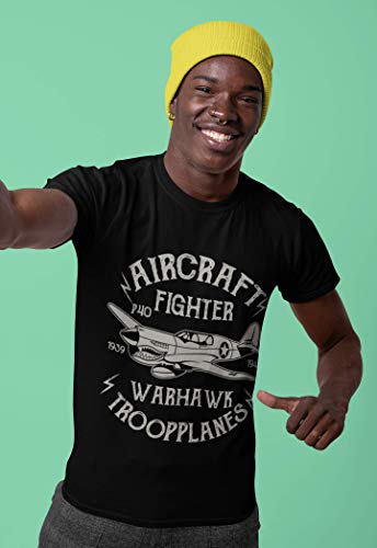 Ultrabasic Camiseta para hombre con diseño gráfico de avión de combate Warhawk - Camiseta patriótica - negro - Medium