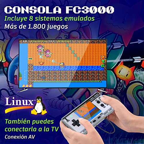 Unicview Consola portatil Retro, Family Pocket FC3000, más de 1800 Juegos de NES, SNES, CPS1, Megadrive, GBC, Gameboy, Master System, Gamegear, SG-1000, Posibilidad de añadir Juegos
