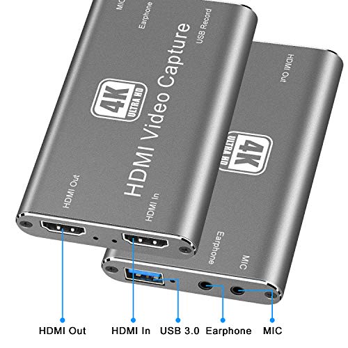 unknown. Tarjeta de Captura 4K HDMI, 1080P 60 FPS, Grabación en Directo HDMI, USB 3.0 HDMI Capture Card para Grabación en Streaming en Directo, Compartimient Pantalla, Switch/Xbox