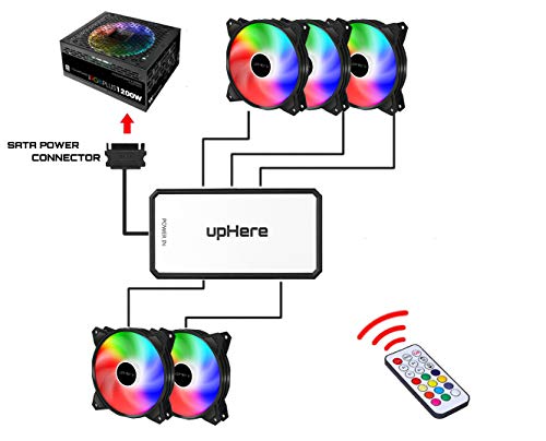 upHere 120mm - RGB LED Ventilador de PC - Ventilador para Ordenador con Control Remoto, Paquete de 5（PF1206-5）