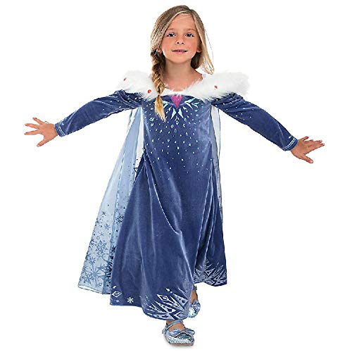 URAQT Disfraz de Elsa, Vestido de Princesa Elsa, Vestido de Copo de Nieve de Encaje Fino con Varita de Hada y Tiara de Corona, para Cumpleaños, Fiesta de Navidad de Halloween 130cm