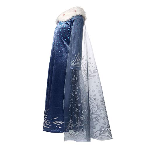 URAQT Disfraz de Elsa, Vestido de Princesa Elsa, Vestido de Copo de Nieve de Encaje Fino con Varita de Hada y Tiara de Corona, para Cumpleaños, Fiesta de Navidad de Halloween 130cm